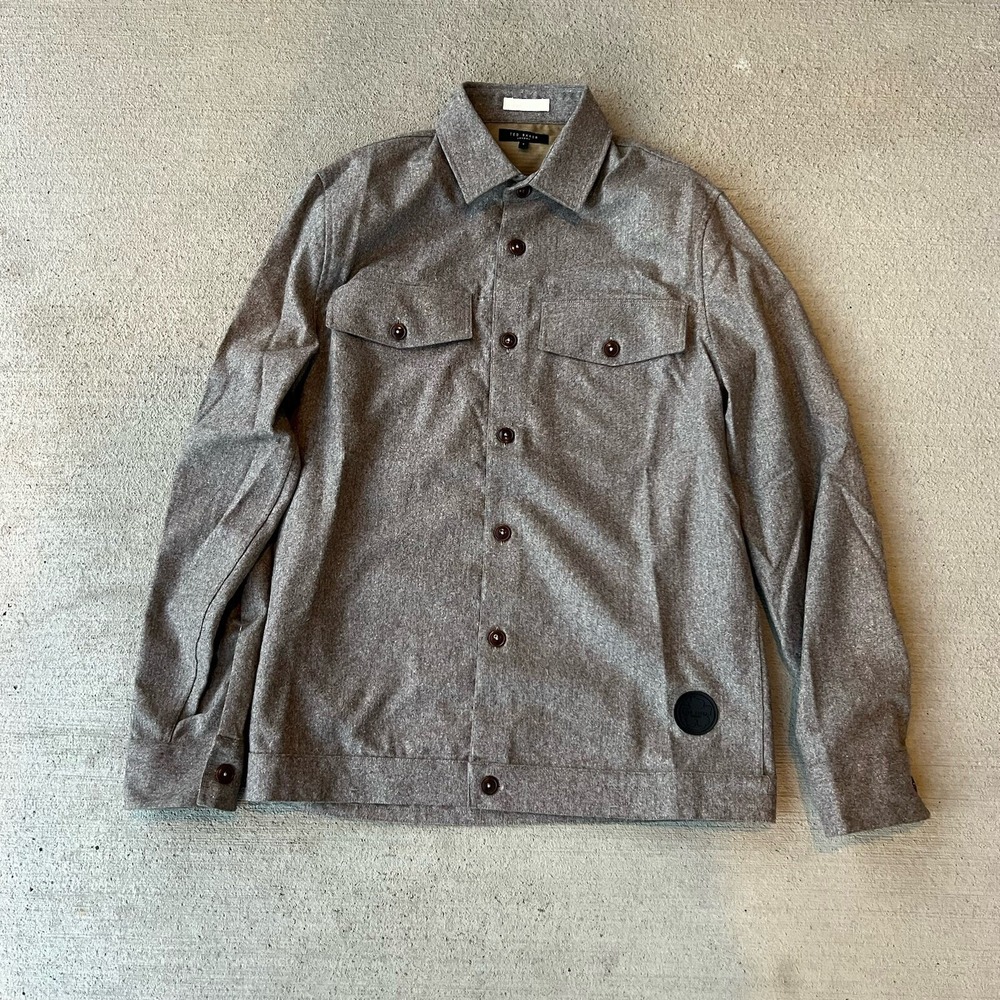 Ted Baker Men's Wool Blend Dropoff Shacket Shirt Jacket Gray Heather Size L
